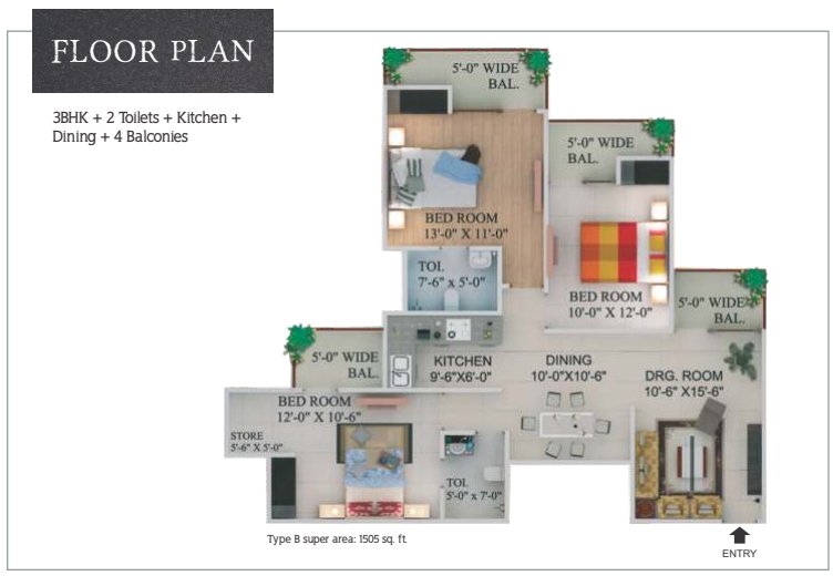 Supertech Capetown developer brochure · 1,505 sq ft Super Area.