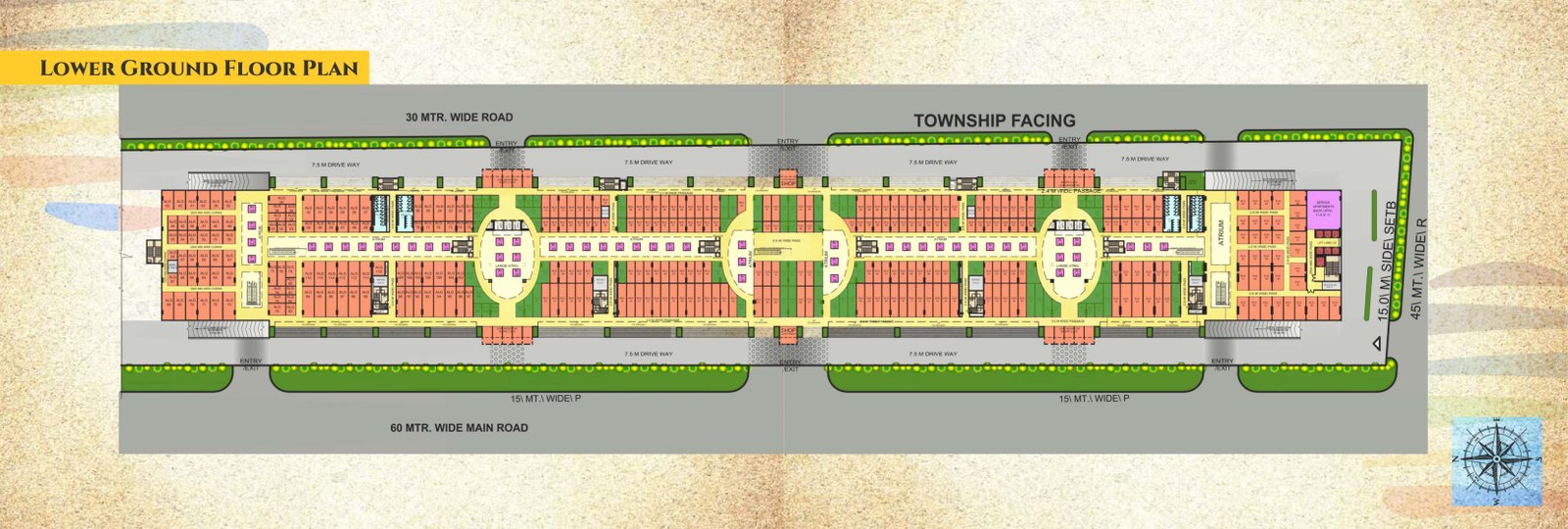 Spectrum Metro II: whole-strip lower ground floor plan from the developer brochure.
