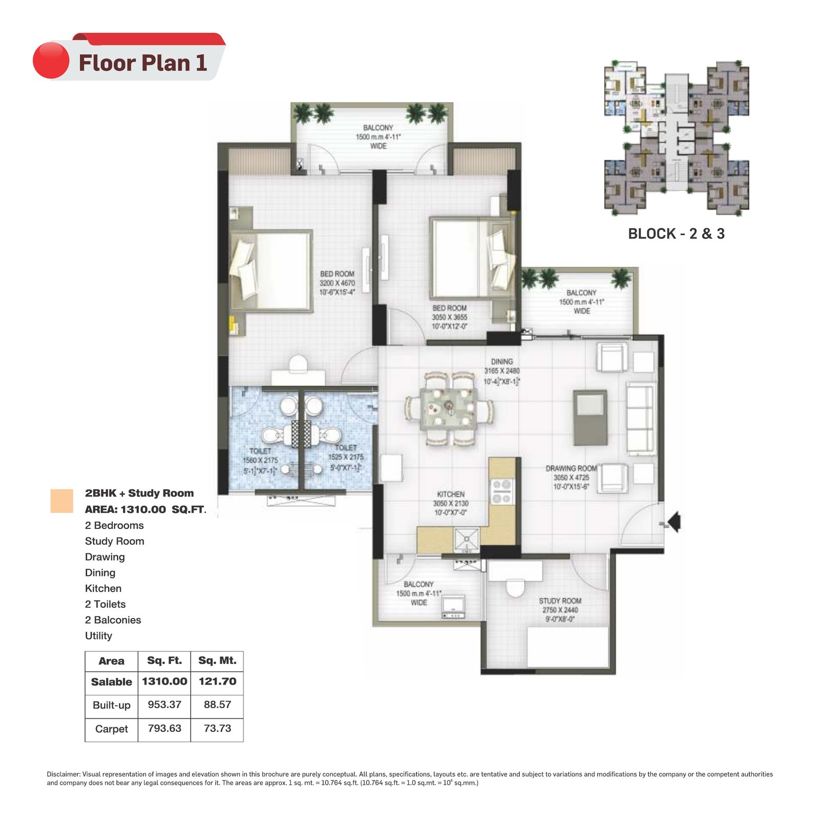 1,310 sq ft floor plan · Panchsheel Group.