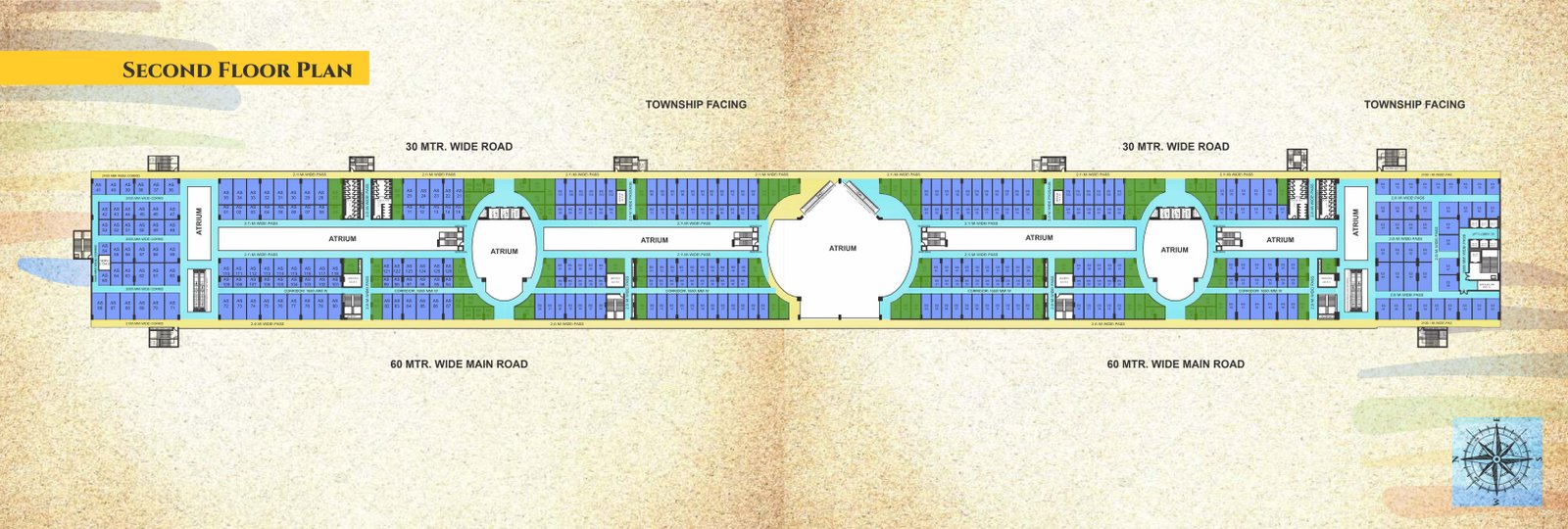 Spectrum Metro II: whole-strip second floor plan from the developer brochure.